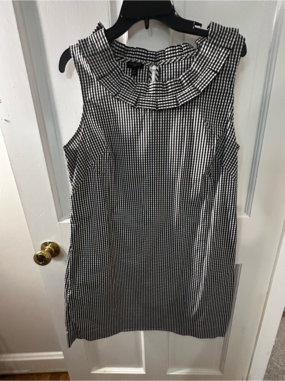 Talbots Black and White Gingham Ruffle-Collar Sleeveless dress